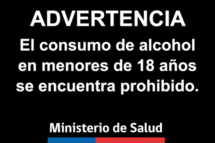 Advertencia Ministerio de Salud: el consumo de alcohol en menores de 18 años se encuentra prohibido